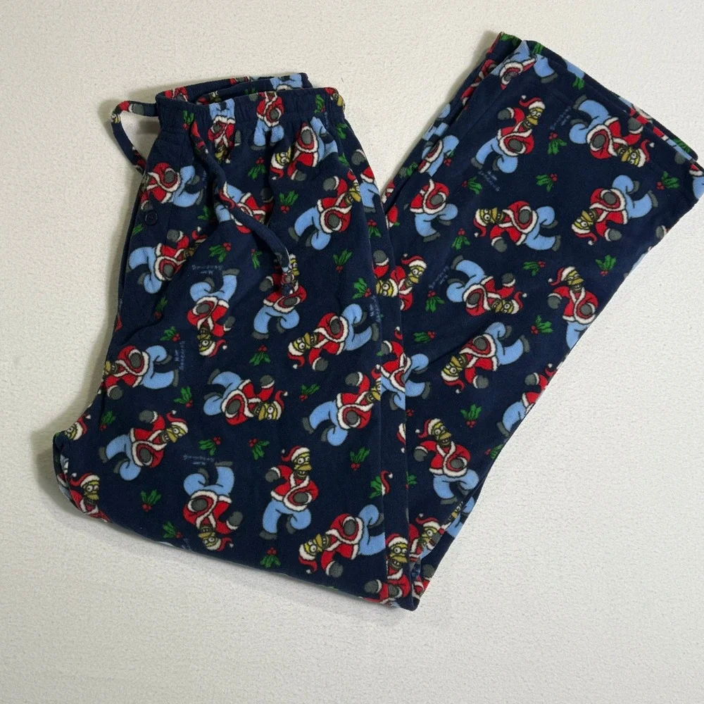 The Simpsons Fleece‎ Pajama Pants Santa Bart Holiday Loungewear Medium Y2K